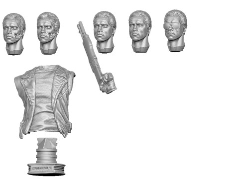 Terminator T-800 BUST with weapons 5 head options for 3D printing STL 3D-Druckmodell