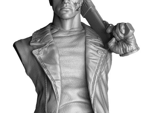 Terminator T-800 BUST with weapons 5 head options for 3D printing STL 3D Print Model