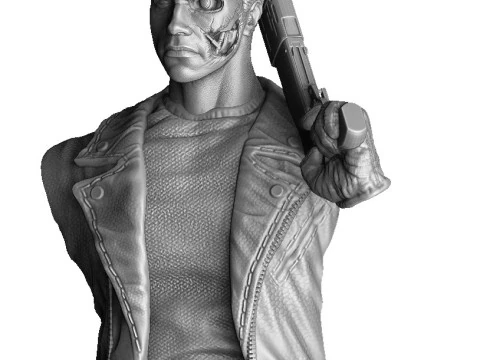 Terminator T-800 BUST with weapons 5 head options for 3D printing STL 3D Print Model