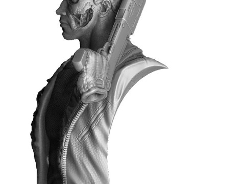 Terminator T-800 BUST with weapons 5 head options for 3D printing STL 3D-Druckmodell