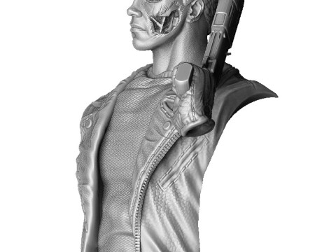 Terminator T-800 BUST with weapons 5 head options for 3D printing STL 3D-Druckmodell