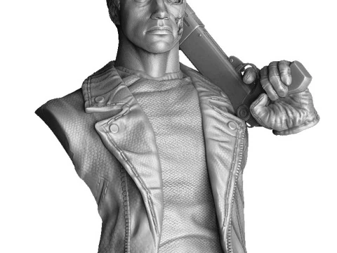 Terminator T-800 BUST with weapons 5 head options for 3D printing STL 3D Print Model