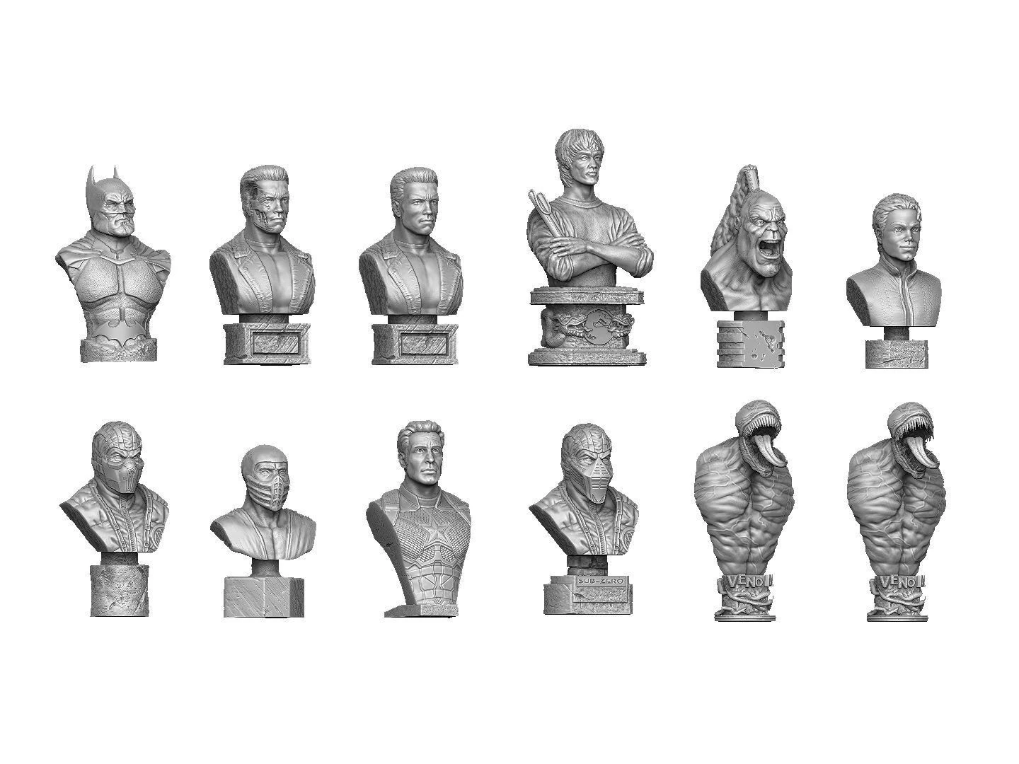 BUSTS SET OF 9 CHARACTERS for 3D printing STL 3D Print Model .c4d .max .obj .3ds .fbx .stl .blend