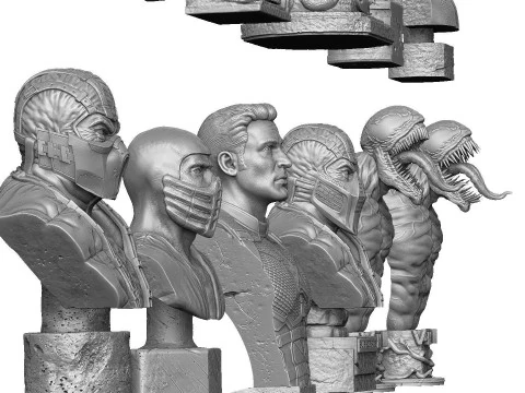 BUSTS SET OF 9 CHARACTERS for 3D printing STL 3D Print Model