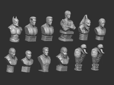 BUSTS SET OF 9 CHARACTERS for 3D printing STL 3D Print Model