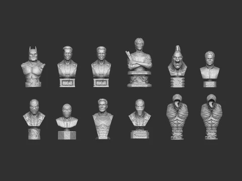 BUSTS SET OF 9 CHARACTERS for 3D printing STL 3D Print Model