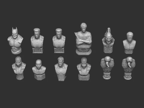 BUSTS SET OF 9 CHARACTERS for 3D printing STL 3D Print Model