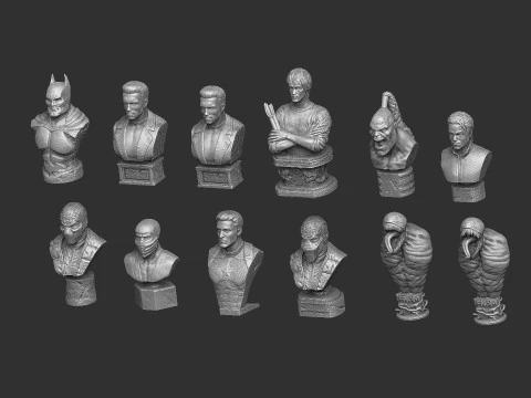 BUSTS SET OF 9 CHARACTERS for 3D printing STL 3D Print Model