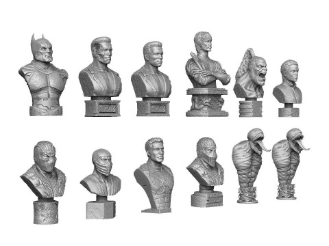 BUSTS SET OF 9 CHARACTERS for 3D printing STL 3D Baskı Modeli