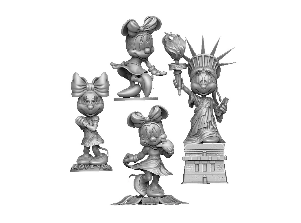 Minnie Mouse 4 options for 3D Printing STL 3D Print Model .c4d .max .obj .3ds .fbx .stl .blend 