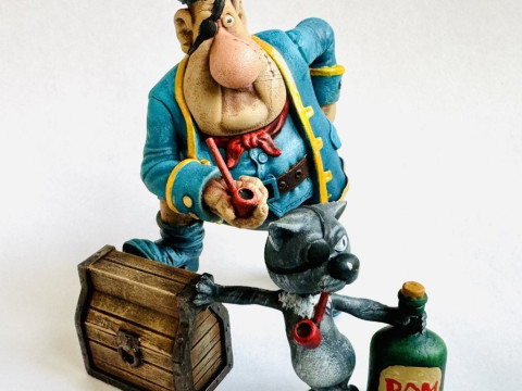 BILLY BONES WITH A PIRATE CAT for 3D printing STL Modelo de impresión 3D