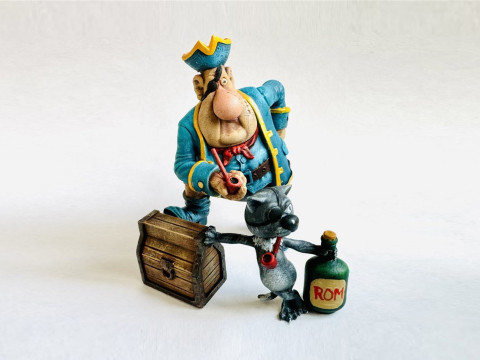 BILLY BONES WITH A PIRATE CAT for 3D printing STL Modelo de Impressão 3D
