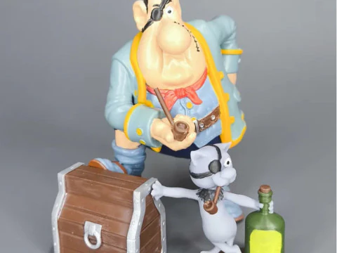 BILLY BONES WITH A PIRATE CAT for 3D printing STL 3D Print Model