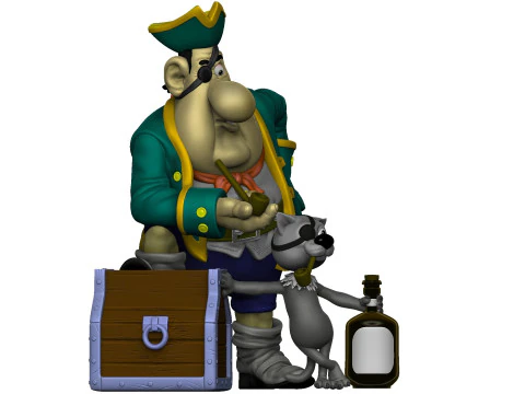 BILLY BONES WITH A PIRATE CAT for 3D printing STL 3D Print Model