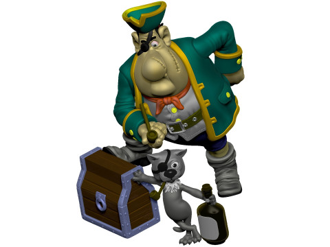 BILLY BONES WITH A PIRATE CAT for 3D printing STL Modelo de Impressão 3D