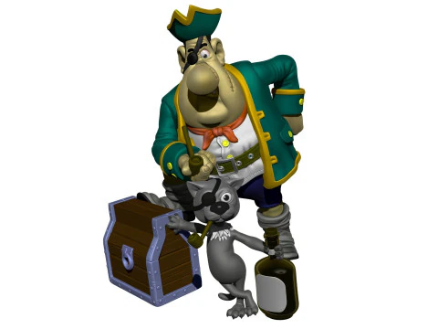 BILLY BONES WITH A PIRATE CAT for 3D printing STL 3D Print Model