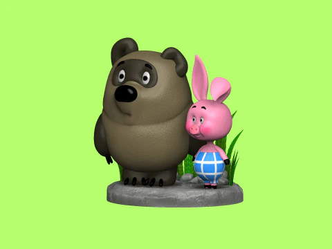 Winnie-the-Pooh and Piglet for 3D printing STL 3D Print Model