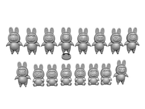 LABUBU FOR 3D PINT STL 9 CHARACTERS 2 POSES 3D Baskı Modeli