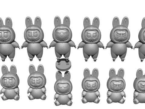 LABUBU FOR 3D PINT STL 9 CHARACTERS 2 POSES 3D Baskı Modeli