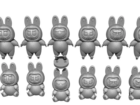LABUBU FOR 3D PINT STL 9 CHARACTERS 2 POSES 3D Print Model