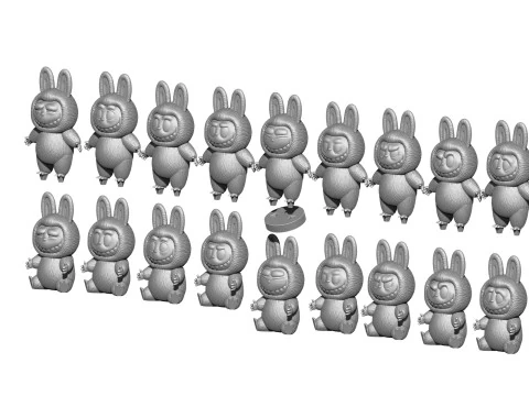 LABUBU FOR 3D PINT STL 9 CHARACTERS 2 POSES 3D Print Model