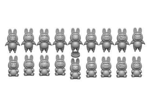 LABUBU FOR 3D PINT STL 9 CHARACTERS 2 POSES 3D Baskı Modeli