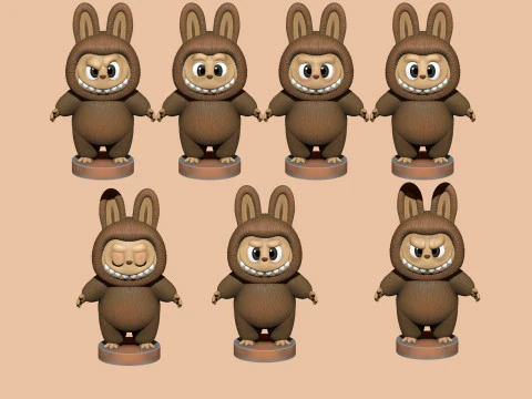 LABUBU FOR 3D PINT STL 9 CHARACTERS 2 POSES 3D Print Model