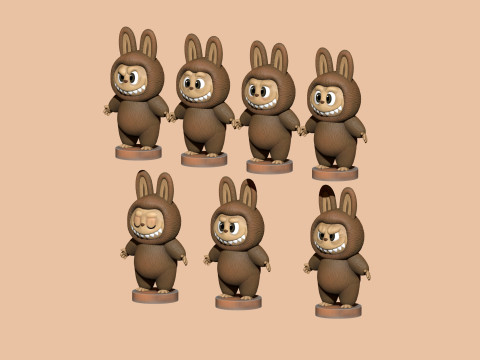 LABUBU FOR 3D PINT STL 9 CHARACTERS 2 POSES 3D Baskı Modeli
