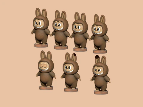LABUBU FOR 3D PINT STL 9 CHARACTERS 2 POSES 3D Print Model