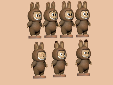 LABUBU FOR 3D PINT STL 9 CHARACTERS 2 POSES 3D Baskı Modeli