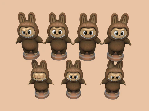 LABUBU FOR 3D PINT STL 9 CHARACTERS 2 POSES 3D Print Model