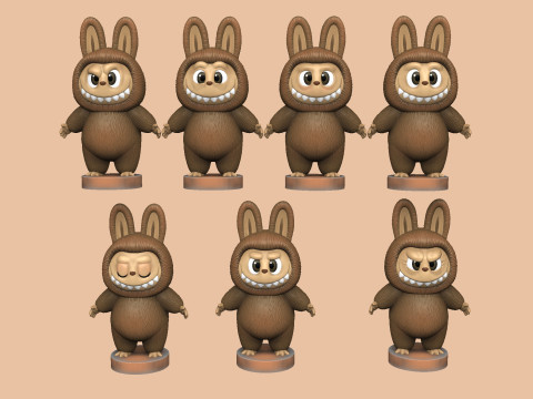 LABUBU FOR 3D PINT STL 9 CHARACTERS 2 POSES 3D Baskı Modeli