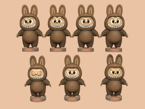 LABUBU FOR 3D PINT STL 9 CHARACTERS 2 POSES 3D Print Model