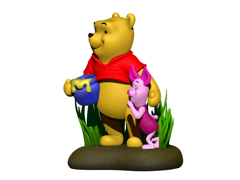 用于 3D 打印 STL 的小熊维尼和小猪 3D 打印模型 .c4d .max .obj .3ds .fbx .stl .blend 