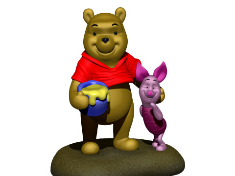 用于 3D 打印 STL 的小熊维尼和小猪 3D 打印模型