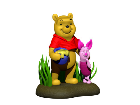 用于 3D 打印 STL 的小熊维尼和小猪 3D 打印模型