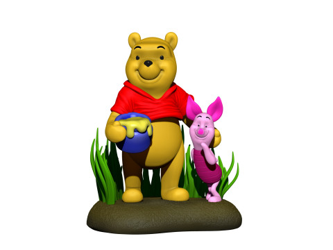 用于 3D 打印 STL 的小熊维尼和小猪 3D 打印模型