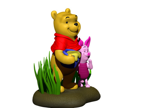用于 3D 打印 STL 的小熊维尼和小猪 3D 打印模型