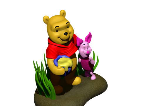 用于 3D 打印 STL 的小熊维尼和小猪 3D 打印模型