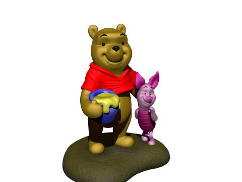 用于 3D 打印 STL 的小熊维尼和小猪 3D 打印模型