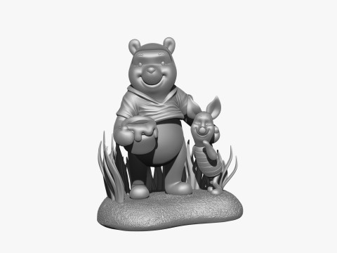 用于 3D 打印 STL 的小熊维尼和小猪 3D 打印模型