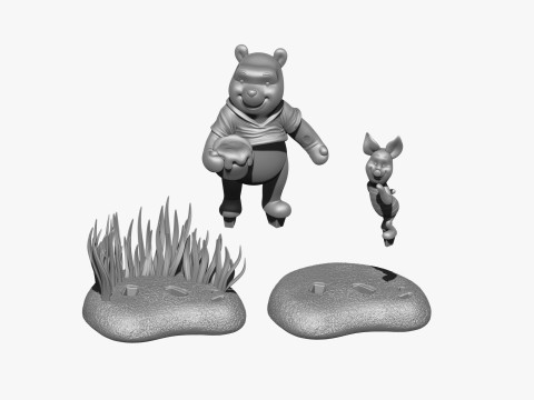用于 3D 打印 STL 的小熊维尼和小猪 3D 打印模型
