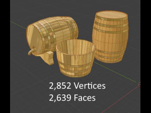 wine barrels and half barrel buckets - lowpoly 3D Model