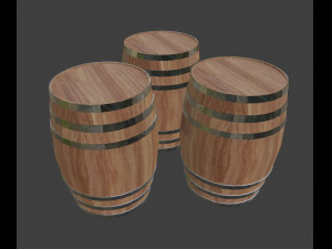 wine barrels and half barrel buckets - lowpoly Modelo 3D