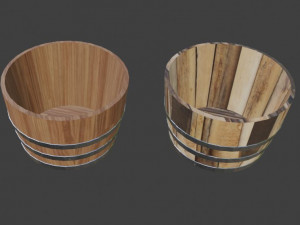 wine barrels and half barrel buckets - lowpoly Modelo 3D