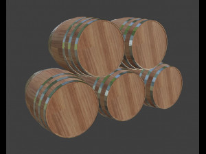 wine barrels and half barrel buckets - lowpoly Modelo 3D