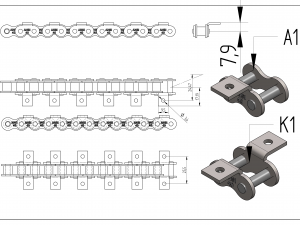 roller chain ansi 40 with attachment a1 and k1 Modèle 3D