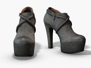 botas curtas femininas de couro - photoscanned pbr Modelo 3D
