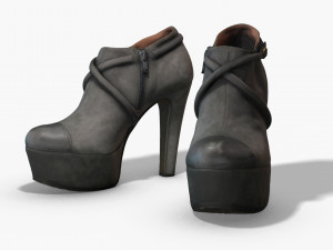female leather short boots - photoscanned pbr Model 3D
