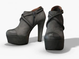 botas curtas femininas de couro - photoscanned pbr Modelo 3D